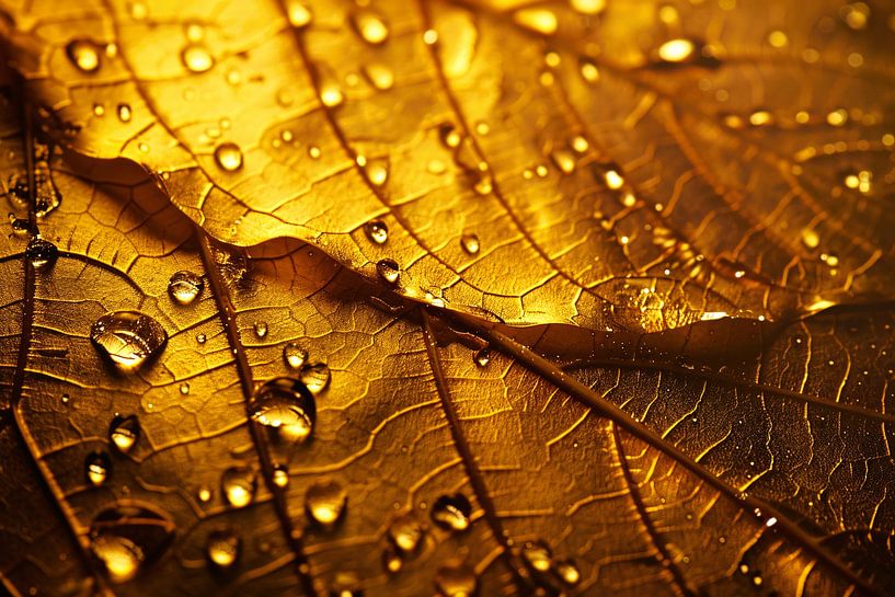 Gouttes d'eau sur feuille d'or en détail par Art & Soul Creations