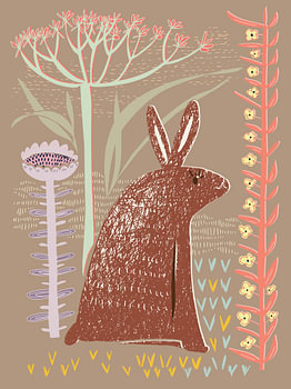 Blockdruck brauner Hase