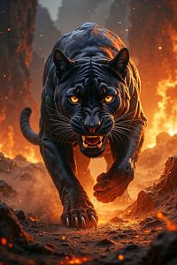 Fantasy Wall Art: NIGHTFURY - Black Panther in the Infernal Fire