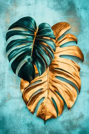 Gold and green leaf design by Poster Art Shop