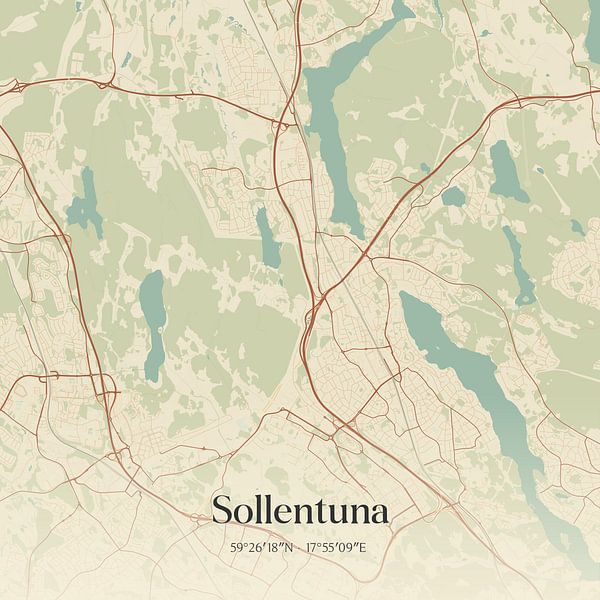Vintage map of Sollentuna, Sweden. by Prints of Place