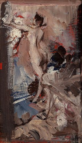Giovanni Boldini - Vrouwelijk naakt met tijgervel (Studie)