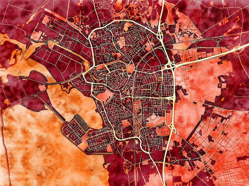 Map of Bergen op Zoom with the style 'Amber Autumn' by Maporia