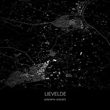 Schwarz-weiße Karte von Lievelde, Gelderland. von Rezona