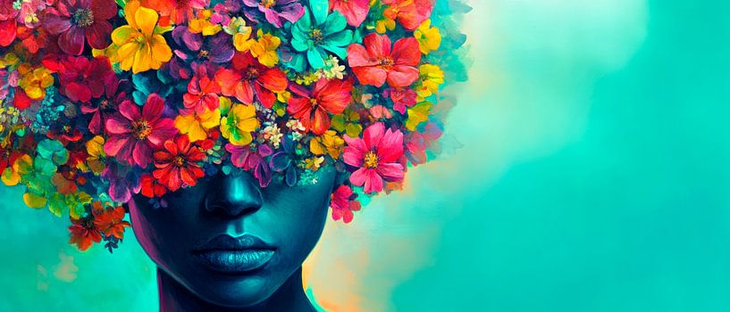 Wreath of flowers on a human head by Poster Art Shop