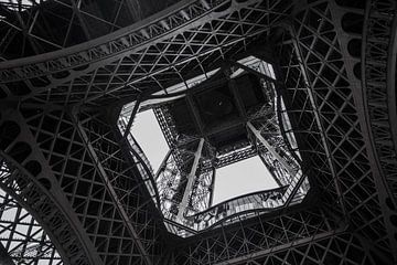 Bottom view of one of the pillars of the Eiffel Tower by Suzanne Schoepe