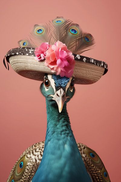 Schicker Pfau mit Strohut von NJ Midnight Studio