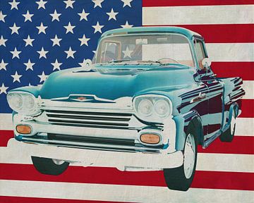 Chevrolet Apache 1959 avec le drapeau des États-Unis. sur Jan Keteleer