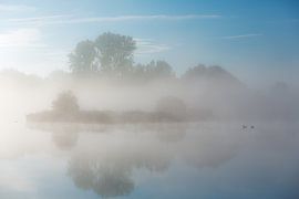 Mist boven de rivier de Drentsche Aa in Drenthe, Nederland van Bas Meelker