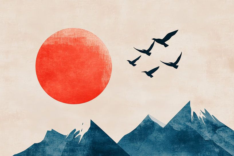Sunset over stylised mountains by Poster Art Shop