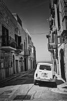 The street to the sea in black and white