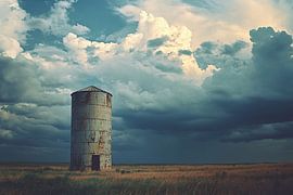 Altes Getreidesilo auf leerem Feld von Art & Soul Creations