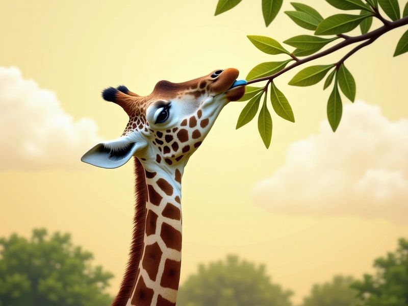Giraffe voedt zich op tak tegen pastelkleurige lucht van Markus Gann