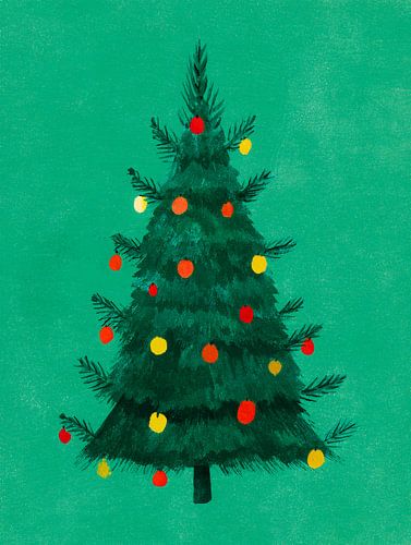 Illustration d'un arbre de Noël sympathique avec des lumières chaudes sur fond vert