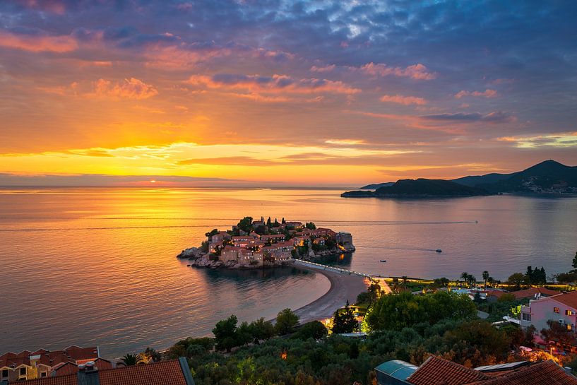 Sveti Stefan island in Montenegro during sunset by Michael Abid