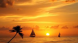 Le coucher de soleil sur la mer