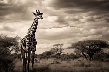 Girafe dans la faune de la savane, monochrome sur Animaflora PicsStock