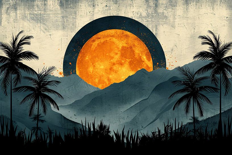 Sunset among palms and mountains by Art & Soul Creations