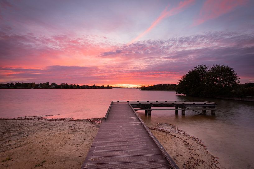 bright pink sky over a jetty Rietplas Emmen by KB Design & Photography (Karen Brouwer)
