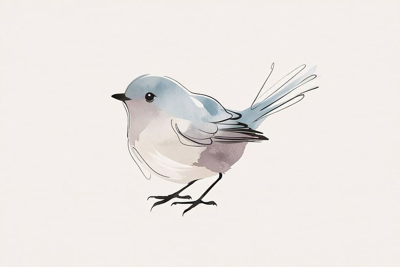 Minimalistische vogel in aquarel van Art & Soul Creations