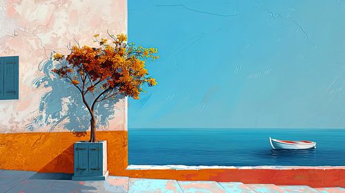 Eenzame Boot op Stil Blauw