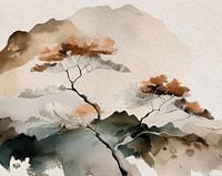 Japandi Art schilderij: Japans ZEN Berglandschap