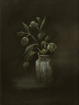 Stilleven met Stinkende nieskruid, Helleborus foetidus van Helga Pohlen - ThingArt