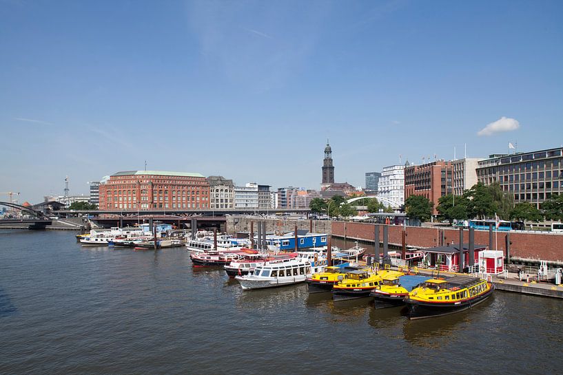Inland port, Yellow boats, Michaeliskirche, Hamburg, Germany, Europe by Torsten Krüger