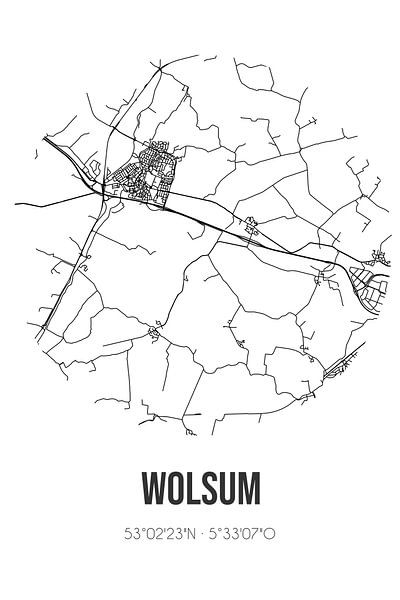 Wolsum (Fryslan) | Map | Black and white by Prints of Place