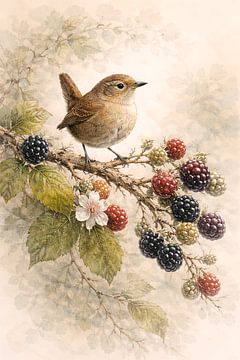 Brombeeren und Zaunkönig - Botanische Vogelstudien von Skarvaan by Benedict Gertz