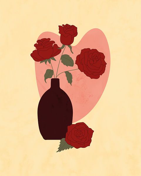 Minimalistisches Stillleben mit roten Rosen in einer Vase