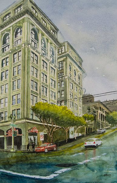 San Francisco Powell Street - Aquarel schilderij van WatercolorWall