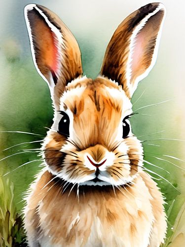 Little Rabbit in grass Aquarell