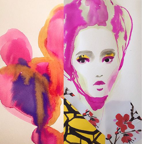 Geisha à fleurs Fushia