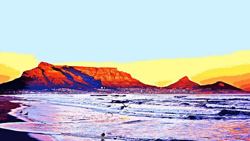 dee Table Mountain in Cape Town at sunrise mixed media by Werner Lehmann