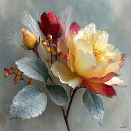 fleur jaune avec de l'eau et du glaçage sur Gelissen Artworks