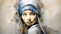 Modernes Mädchen mit der Perle VIII Johannes Vermeer Aquarell