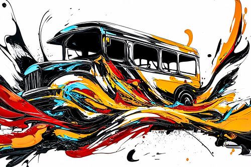 Vintage bus met abstracte kleuren