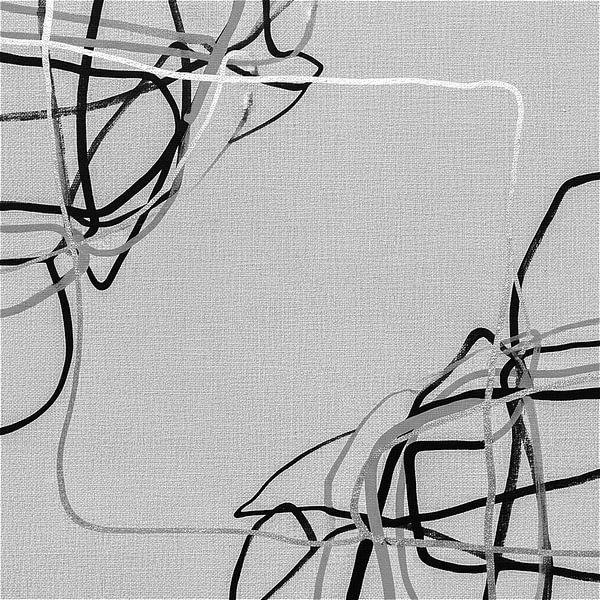 Minimalistische abstracte lijnkunst op linnen: grijstinten en zwart van Studio Pieternel