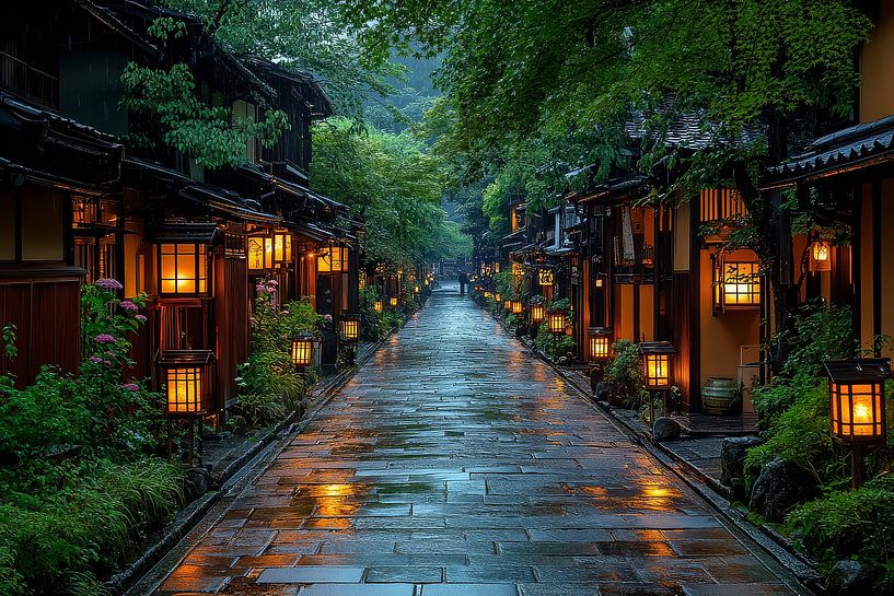 Picturesque Japanese statue street by Egon Zitter