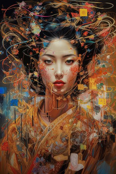 Portrait with colour explosion by Digitale Schilderijen