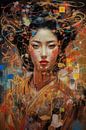Portrait with colour explosion by Digitale Schilderijen thumbnail