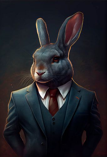 Stately standing portrait of a Rabbit in a suit