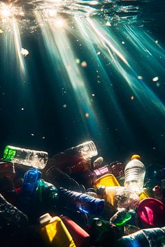 Vervuild water met zonnestralen van Poster Art Shop