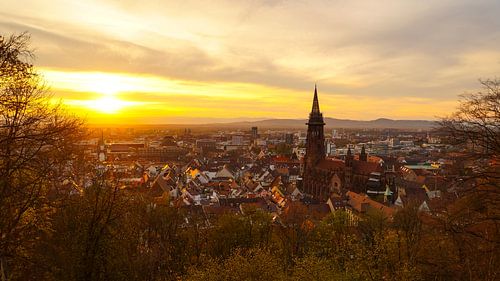 Freiburg im Breisgau zonsondergang boven de stad
