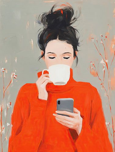 Rustige ochtendkoffie en digitaal moment