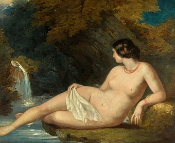 Liggend vrouwelijk naakt bij een waterval van Peter Balan