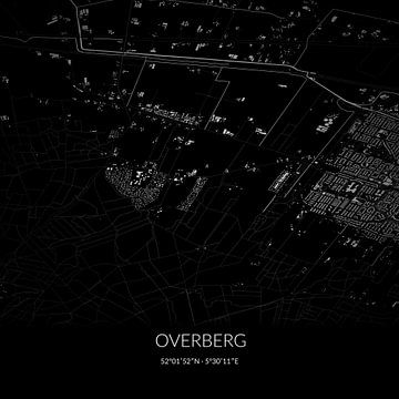Zwart-witte landkaart van Overberg, Utrecht. van Rezona