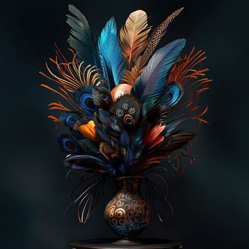 Stillleben Vase mit exotischen Federn (8) von Rene Ladenius Digital Art