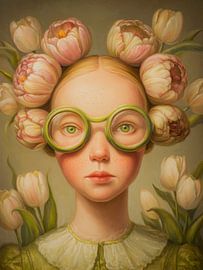 Girl with tulips and glasses